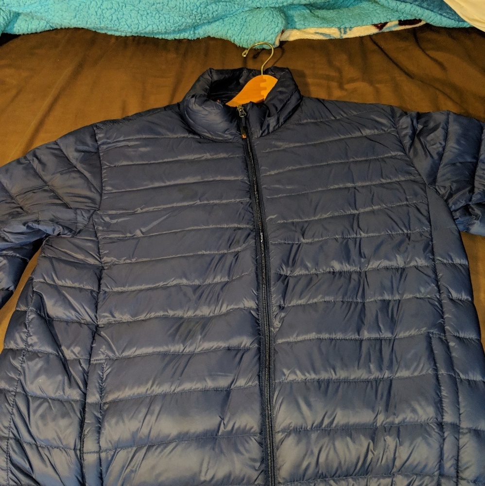 Blue puffer jacket